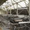 Interior. Lace shed, mezzanine, view of roof structure from south.