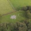 Oblique aerial view of the remains of the recumbent stone circle and enclosed cremation cemetery at Loanhead of Daviot, taken from the SW.