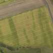 Oblique aerial view of the cropmarks of the barrow and possible field boundary, taken from the W.
