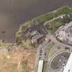 General oblique aerial view of Alloa, centred on former dock warehouse near Alloa Park, taken from the E