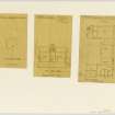 Three drawings showing plan of heating chamber in churhc; attic floor plan of manse and plan of offices, Old Parish Church and Manse, Tyrie.
