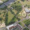 Oblique aerial view of the parchmarks of the air raid shelters at Glasgow Green, looking W.