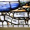 Interior. 23rd psalm stained glass window. Detail