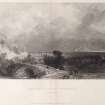 Engraving of general view showing road & road bridge at Inveruglas, close to jetty.
Titled 'Ben Lomond from Inveruglas. (Dunbartonshire) T. Allom. J. Cousin. London Pub. for the Proprietors by Geo. Virtue, 26 Ivy Lane, 1838.'