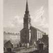 Edinburgh, engraving of St Cuthbert's Church from Lothian Road.
Titled 'St. Cuthberts Church. Drawn, engd. and pubd. by J. and H.S. Storer, Chapel Street, Pentonville. Jan 1, 1820.'