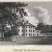  Middleton Hall, engraving showing view from lawn.
Titled 'Middleton House, Mid Lothain, Plate 59. Engraved by T. Medland from an original drawing by J. Meheux, Esq. Published July 1st 1794 by Harrison & Co. No.18, Paternoster Row, London.'