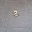 View of Adam Smith medallion, set into pavement outside Canongate Kirk.