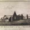 Engraving of front facade of a church in foreground with Ochtertyre House on high ground above.
Insc.:'Ochtertyre, Perthshire.'