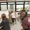 View of students working in the studio space of the Textiles department within Newbery Tower