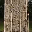 View of front of the Rodney Stone, Pictish cross slab (flash, with scale)