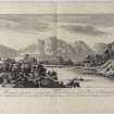 Pl.24 Dunkeld. Copy of copper plate engraving titled 'Prospectus Civitatis Caledoniae. The prospect of the Town of Dunkeld. This plate is most humbly inscribed to the Rt. Honble. Lord James Murray Lieutenant Colonel in His Majesty's First Regiment of Foot Guards.'