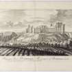 Pl.51 Bothwell Castle. Copy of copper plate engraving titled 'Prospectus Arcis Bothwellae. The prospect of Bothwell Castle. This plate is most humbly inscribed to the Honble. Brigadier Dalzel.'