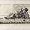 Pl.57 Bass Rock. Copy of copper plate engraving titled 'Latus Insulae Bassae Orientale. The East syde of the Bass.'