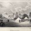 Engraving of Dalkeith House with royal garden party on lawns.
Insc.:'Dalkeith Palace the day of the Levee.'