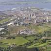 General oblique aerial view of Grangemouth Oil Refinery with Longannet Power station beyond, taken from the SSW.