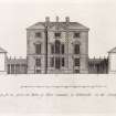 Proposed front elevation.
Title: The general front of a new design for his Grace the Duke of Athol intended at Tullibardin in the County of Perth