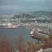 Oban Bay from Pulpit Hill, showing ferries and railway station.