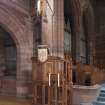 1892 octagonal pulpit and lecturn with Henry Willis & Son 1894 organ behind in north transept.
