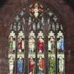 Chancel east window depicts Mathew, Mark, Paul, Peter, Luke and John with six personified virtues by Morris & Co 1899