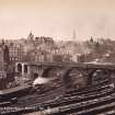 General view of railway tracks and North Bridge, Edinburgh.
Titled: 'Old Town & North Bridge, Edinburgh. 305. AI'.
PHOTOGRAPH ALBUM NO.195: PHOTOGRAPHS BY G W WILSON & CO
