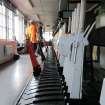 Interior. Signal Box. Lever Frame (96 levers) by Stevens, Glasgow Pattern.