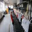 Interior. Signal Box. Detail of lever bench.