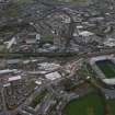 General oblique aerial view of the Murrayfield Stadium with Tynecastle Park Stadium beyond, looking S.