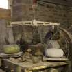 Interior. Rough Out Shed. Ground floor. Balance scales originally used to weigh curling stones against standard stone.