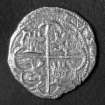Silver 4-real coin of Philip II minted at Toledo (reverse).