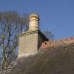 Detail of chimney stack and ridge tiling on curling house.