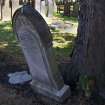 Detail of gravestone, John Lambert and Elizabeth Morrison, died 1909 and 1947, leaning, Rosebank Cemetery, Edinburgh