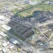 Oblique aerial view of the construction of the Glasgow Commonwealth games site, looking to the ENE.