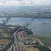 General oblique aerial view of the Queensferry Crossing under construction, looking SE.