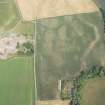 Oblique aerial view of the cropmarks of the cursus and other features at Preston Mains, looking E.