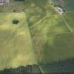 Oblique aerial view of the pit alignment, Roman road and enclosure at Battledykes, looking W.