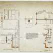 Plan and section of kitchen offices with alterations.