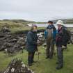 Dr Colin Martin (left), the Project Director, confers on site with Dr David Macfadyen (right), who found the 12th century boat timber in 2000.With them is Gavin Parsons of Sabhal Mor Ostaig, the Gaelic College on Skye, who is advising on place-name studies and other local cultural issues. (Edward Martin)