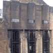 View of the fire damaged west gable end and library windows of the Mackintosh building, taken from the roof of the Bourdon building.