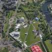 Oblique aerial view of Radio 1's Big Weekend at Glasgow Green, Nelson Monument and Peoples' Palace, looking SSE.