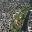 Oblique aerial view of Radio 1's Big Weekend at Glasgow Green, Nelson Monument and People's Palace, looking SE.