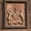 South elevation. Detail of armorial panel above doorway.