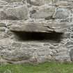 Invermark Castle. Basement, detail of horizontal slit window opening at south end of east face