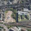 Oblique aerial view of Waverley Court and the Caltongate Development, looking SSE.