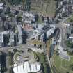 Oblique aerial view of the Scottish Parliament, looking NW.