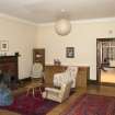 Ground floor, living room / kitchen, view from east with hall beyond