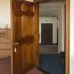 1st floor, west bedroom, view of curved door to landing