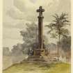 Watercolour showing general view of Ormiston Market Cross.