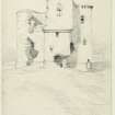 Drawing showing general view of Newbyres Castle.