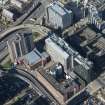 Oblique aerial view of Bothwell Street, Pitt Street telephone Exchange and Britoil Headquarters, looking NW.