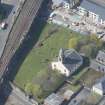 Oblique aerial view of Kilmarnock Old High Kirk and Kirkyard, looking WSW.
